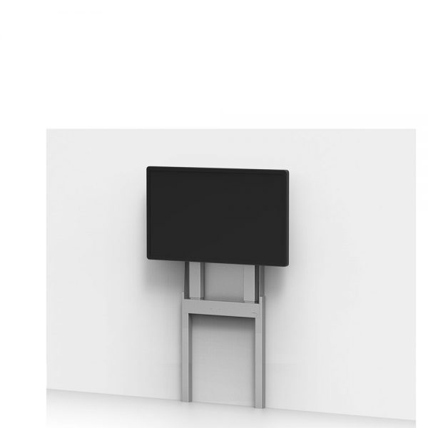 Double column grey wall lift with screen and support legs slightly height-adjusted