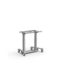 Mobile tilting table extra-low in grey with red accents on wheels