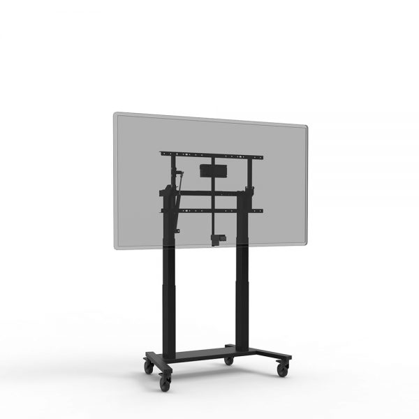 Mobile tilting table with screen on a high stand with the screen placed upright