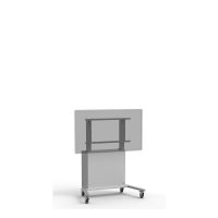 Mobile grey lift TV trolley with cabinet closed at the front